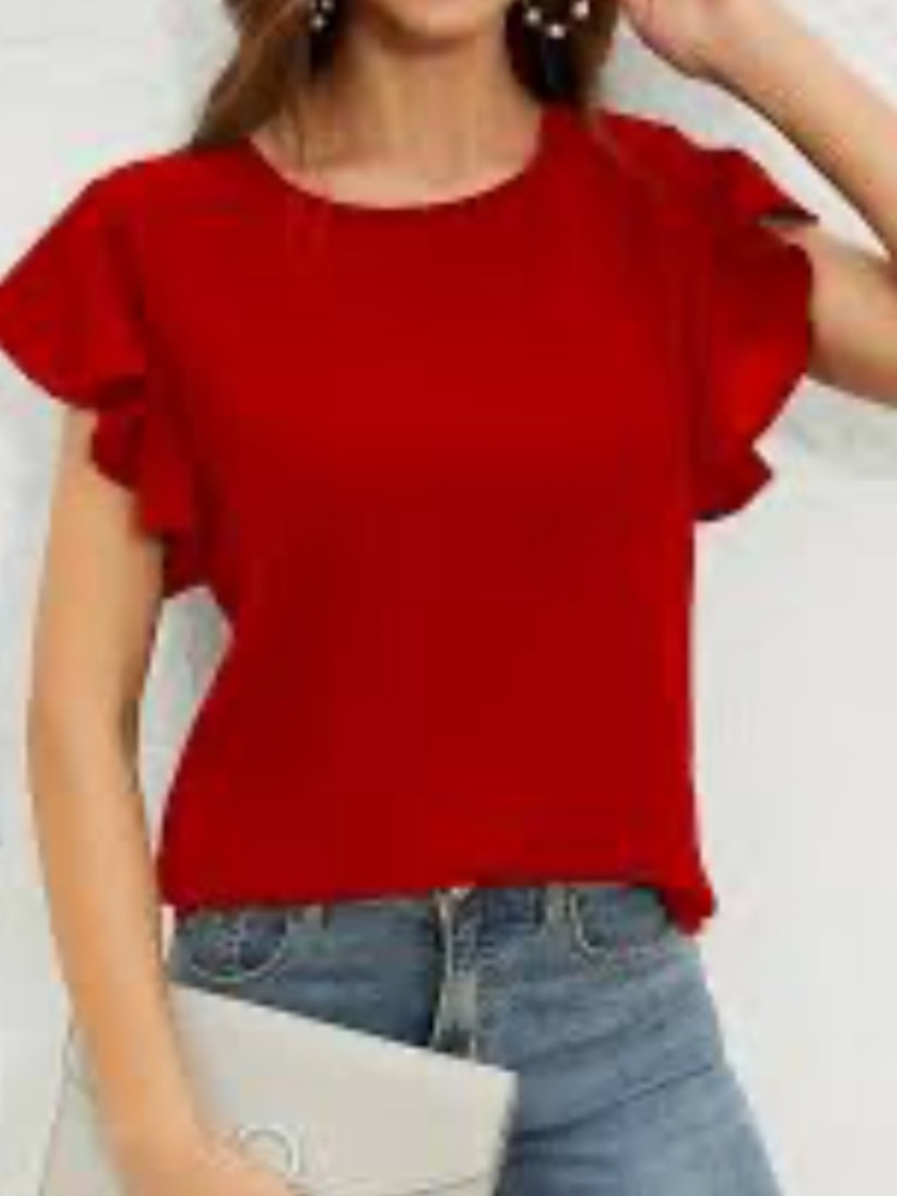 ANN TAYLOR Red Ruffle Sleeve Women's Top - Classic Everyday Blouse